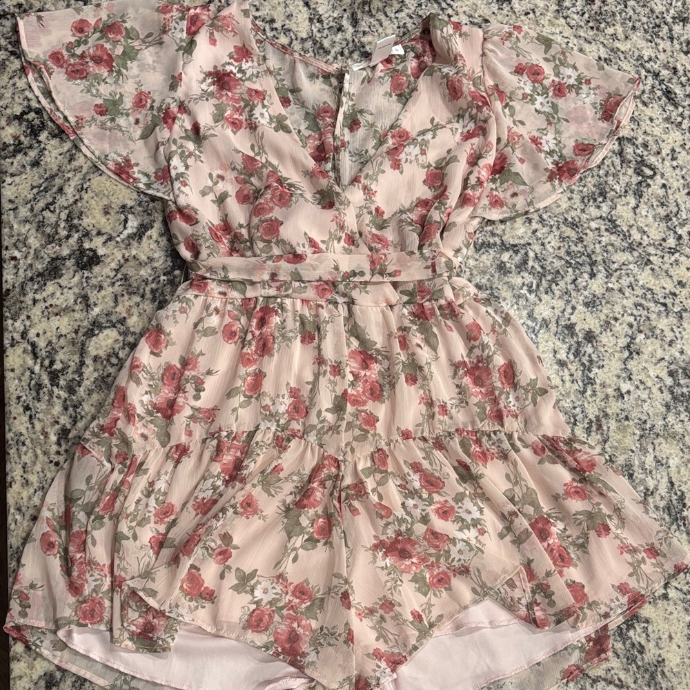 Altar'd State Floral Romper - Pink and Green
